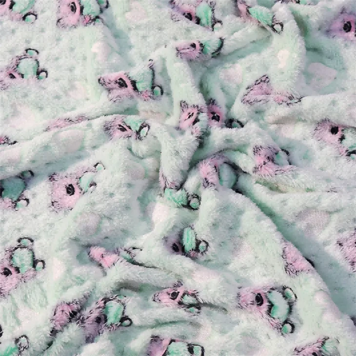 Embossed Teddy Bear Printed Coral Fleece Fabric in stock